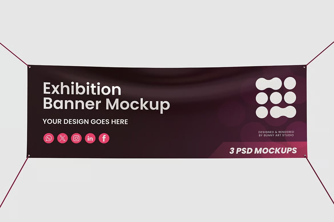 Free 3 Exhibition Hanging Banner Mockup Sets 2