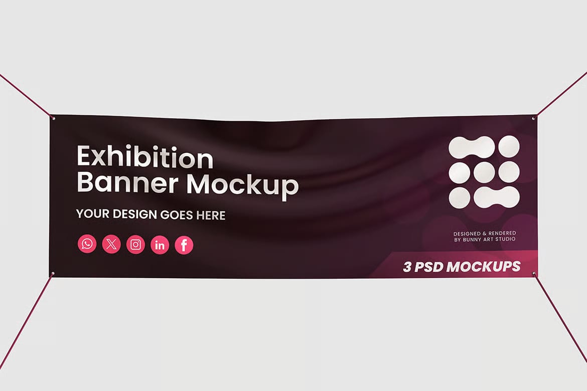 Free 3 Exhibition Hanging Banner Mockup Sets 3
