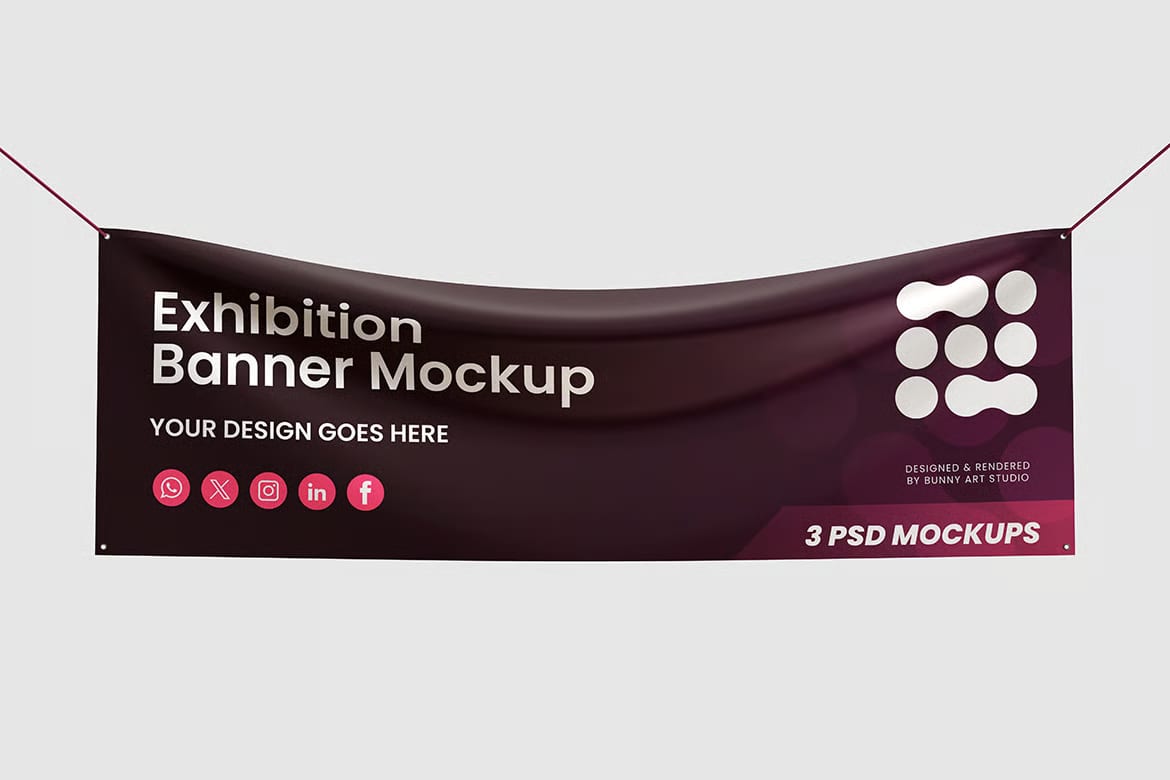 Free 3 Exhibition Hanging Banner Mockup Sets 4