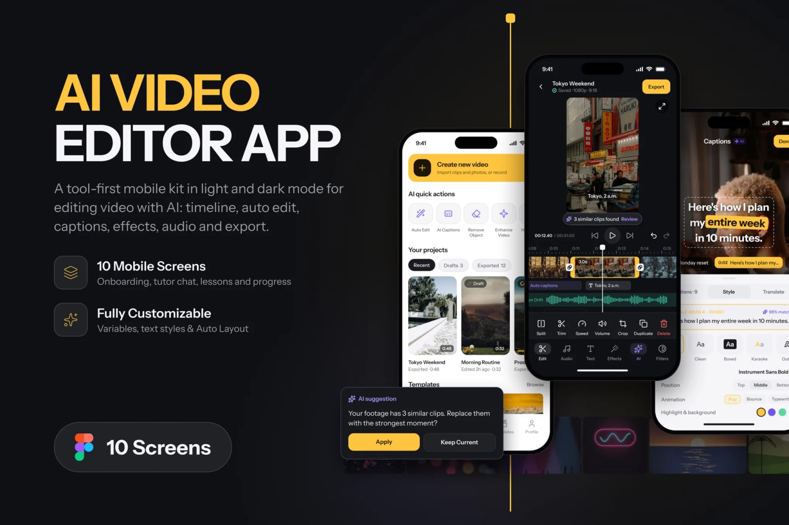 Free AI Video Editor Mobile UI Kit 1