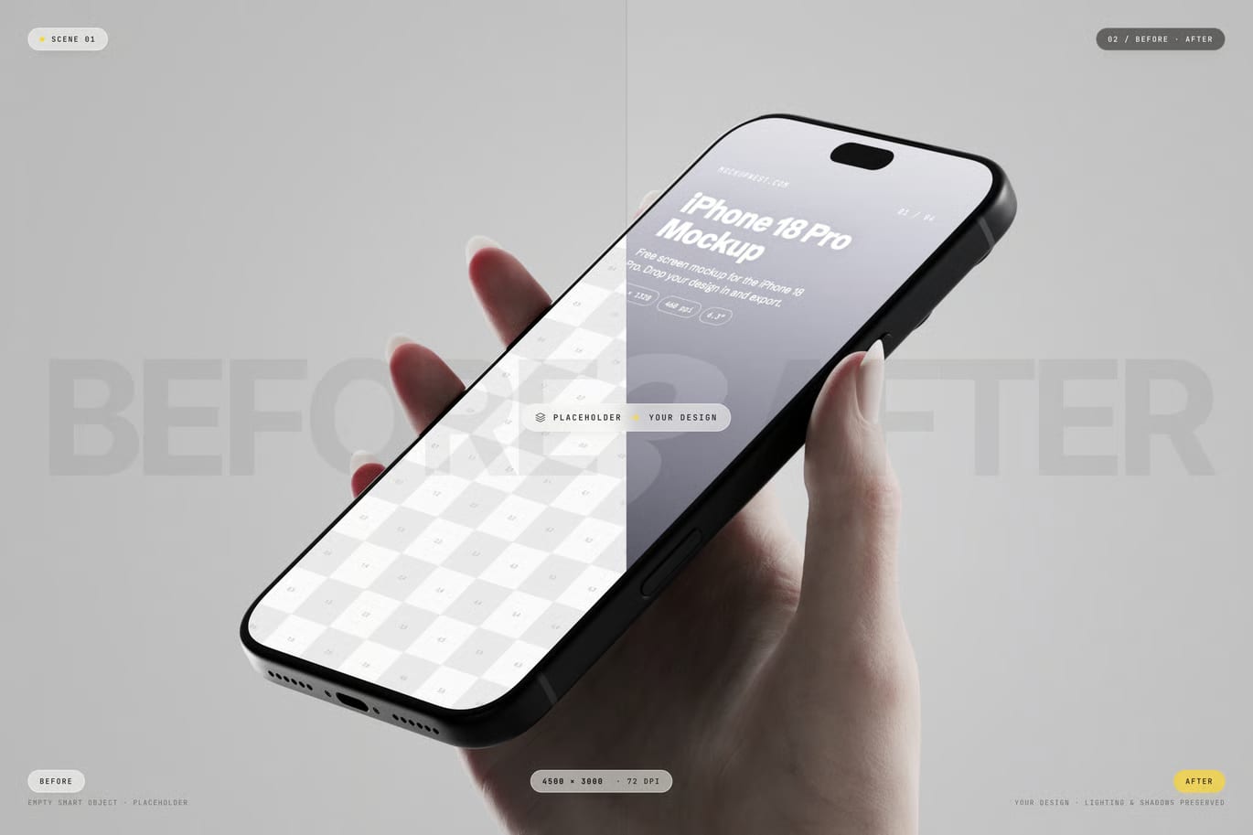 Free Black Color iPhone 18 Pro Holding By Hand Mockup 2