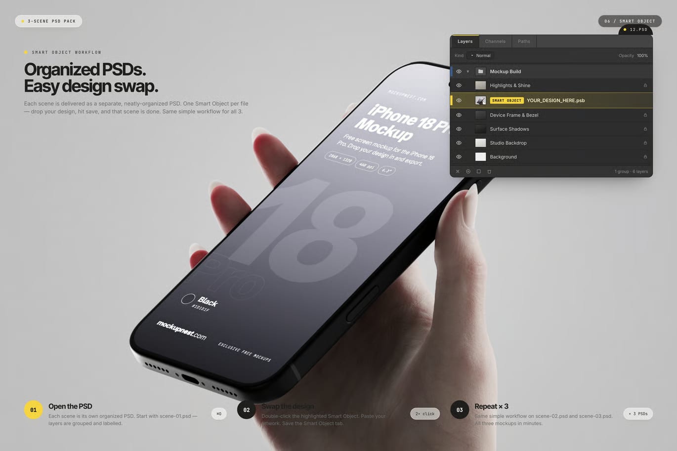 Free Black Color iPhone 18 Pro Holding By Hand Mockup 6