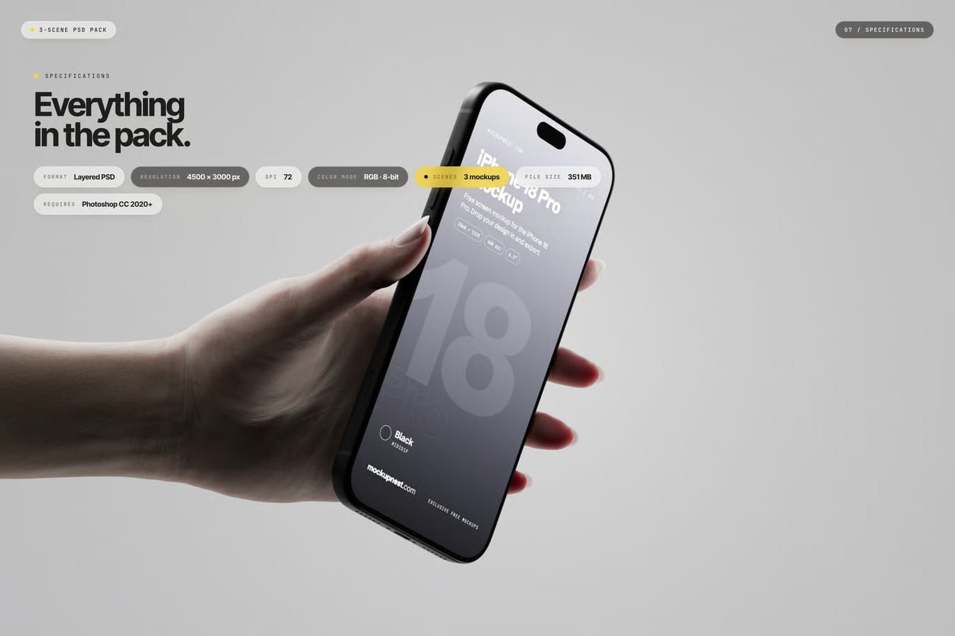 Free Black Color iPhone 18 Pro Holding By Hand Mockup 7