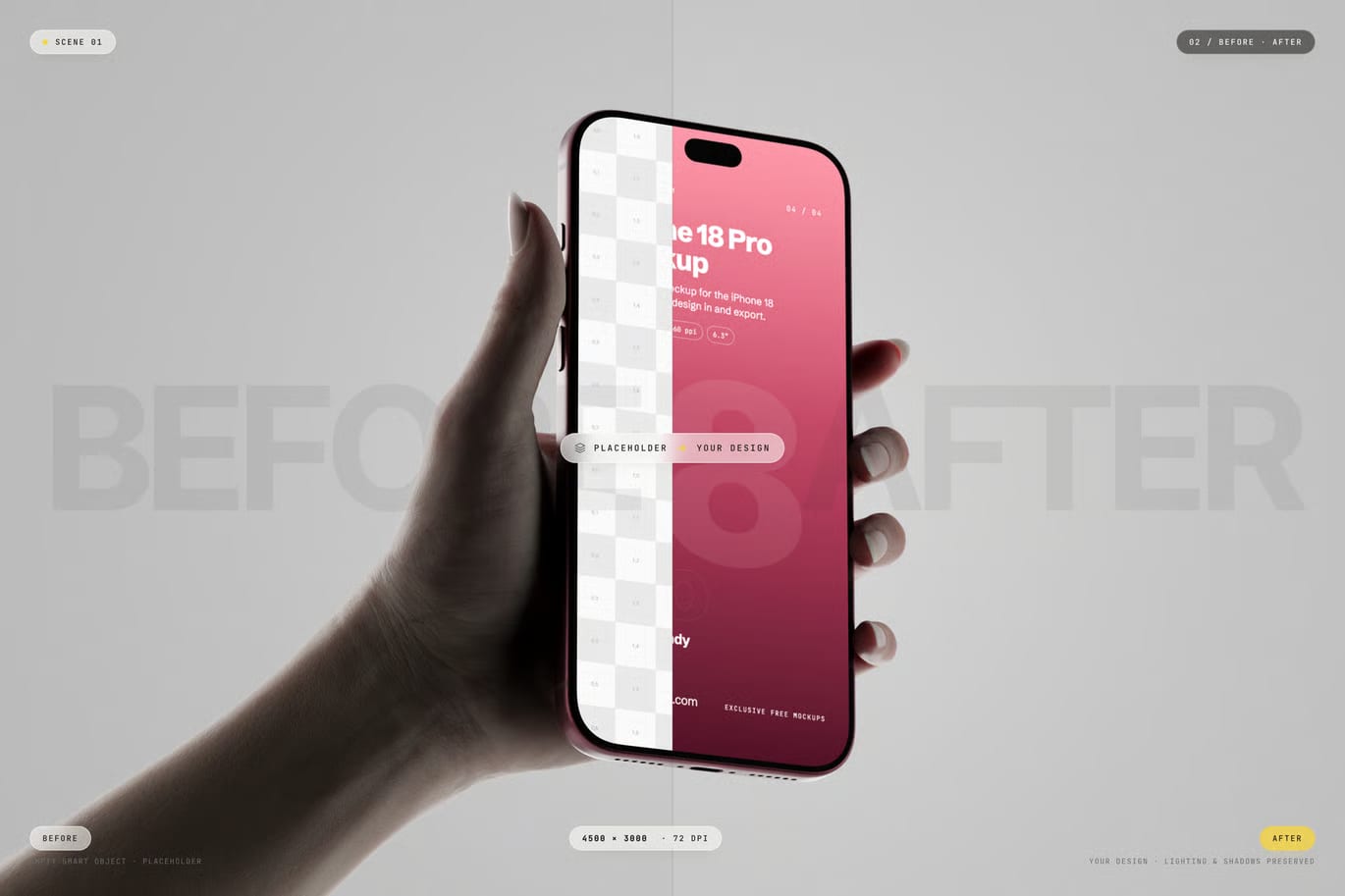 Free Burgundy Color iPhone 18 Pro Holding By Hand Mockup 2