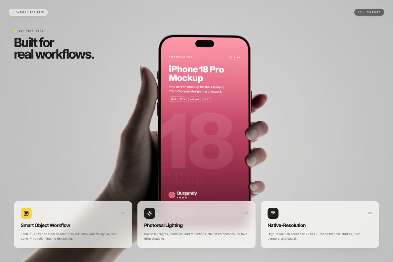 Free Burgundy Color iPhone 18 Pro Holding By Hand Mockup 5
