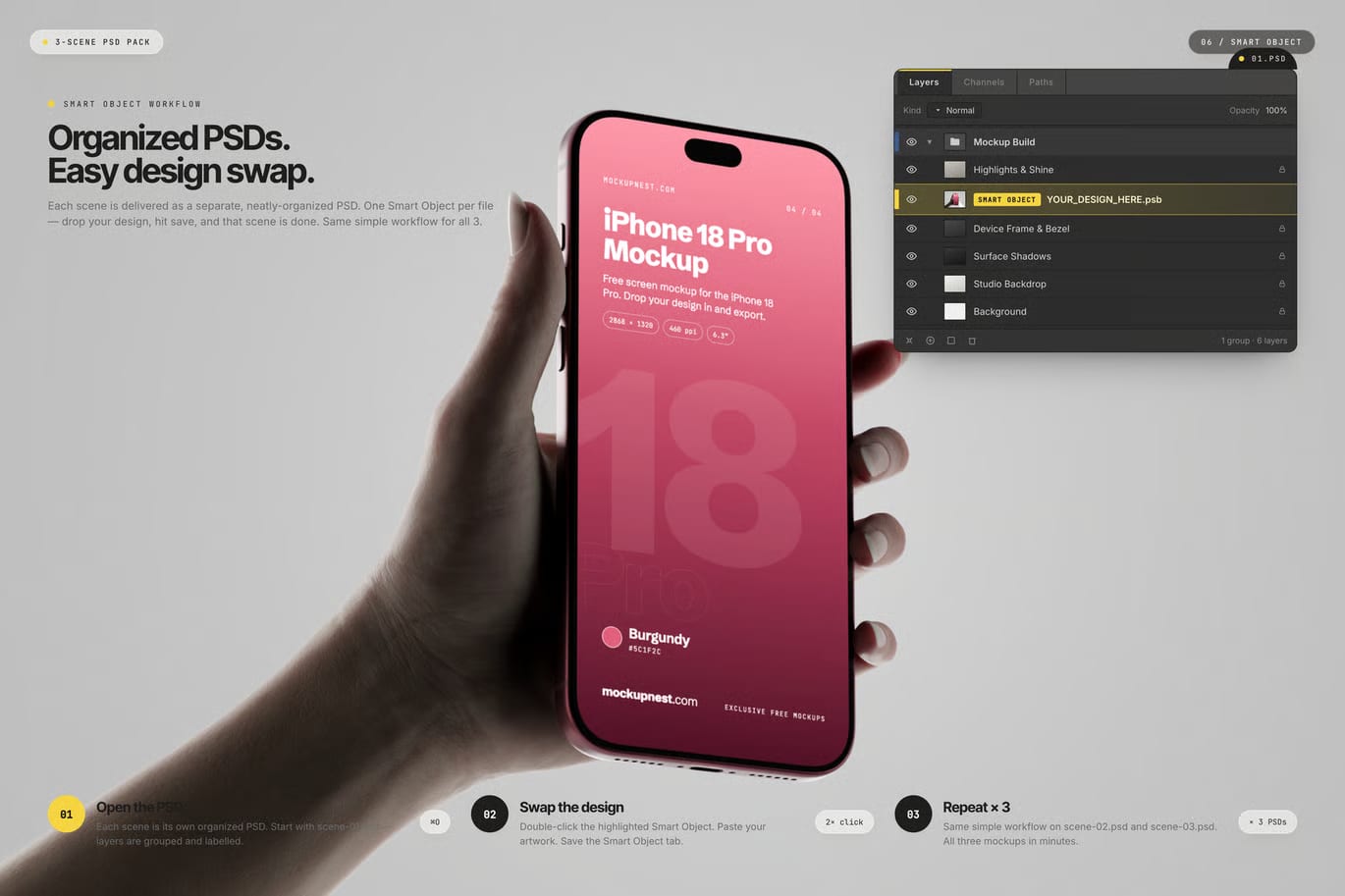 Free Burgundy Color iPhone 18 Pro Holding By Hand Mockup 6