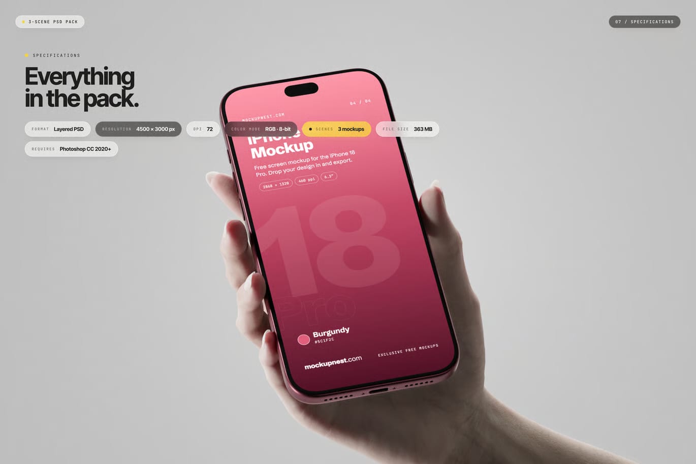 Free Burgundy Color iPhone 18 Pro Holding By Hand Mockup 7