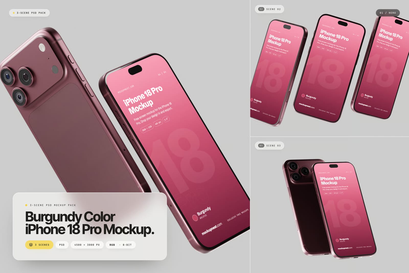 Free Burgundy Color iPhone 18 Pro Mockup 1