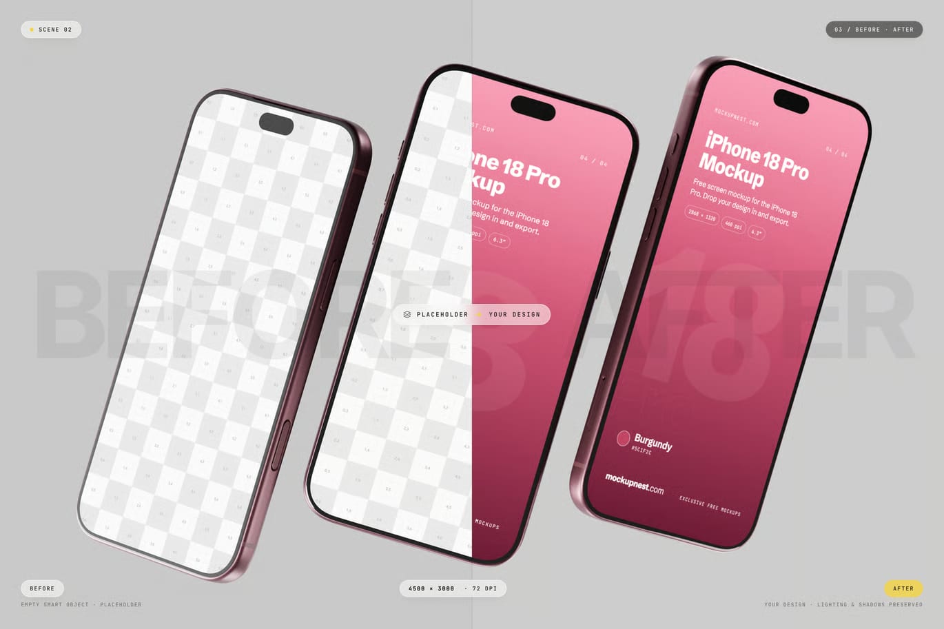 Free Burgundy Color iPhone 18 Pro Mockup 2