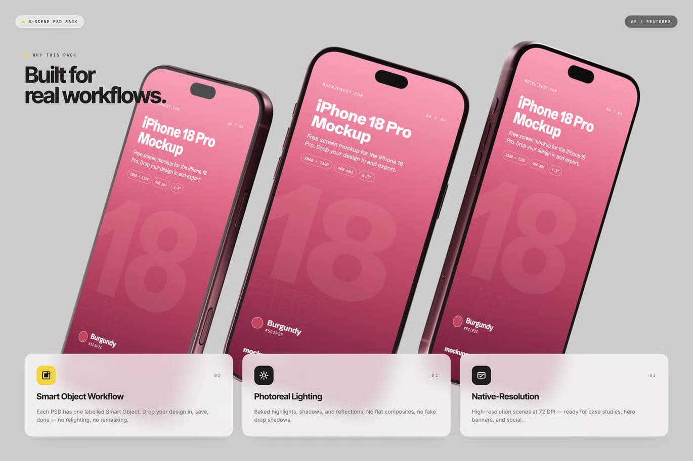 Free Burgundy Color iPhone 18 Pro Mockup 4