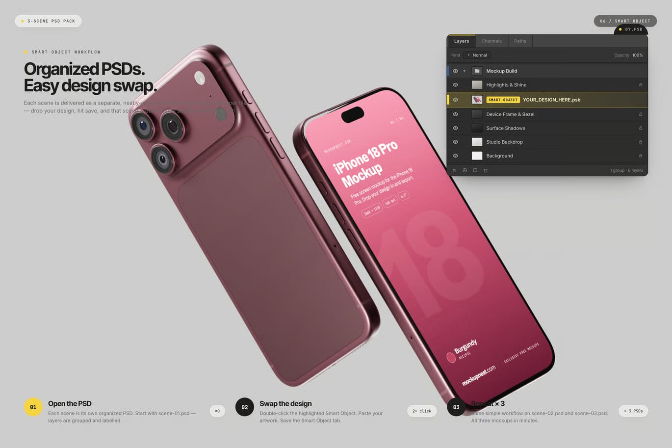 Free Burgundy Color iPhone 18 Pro Mockup 5