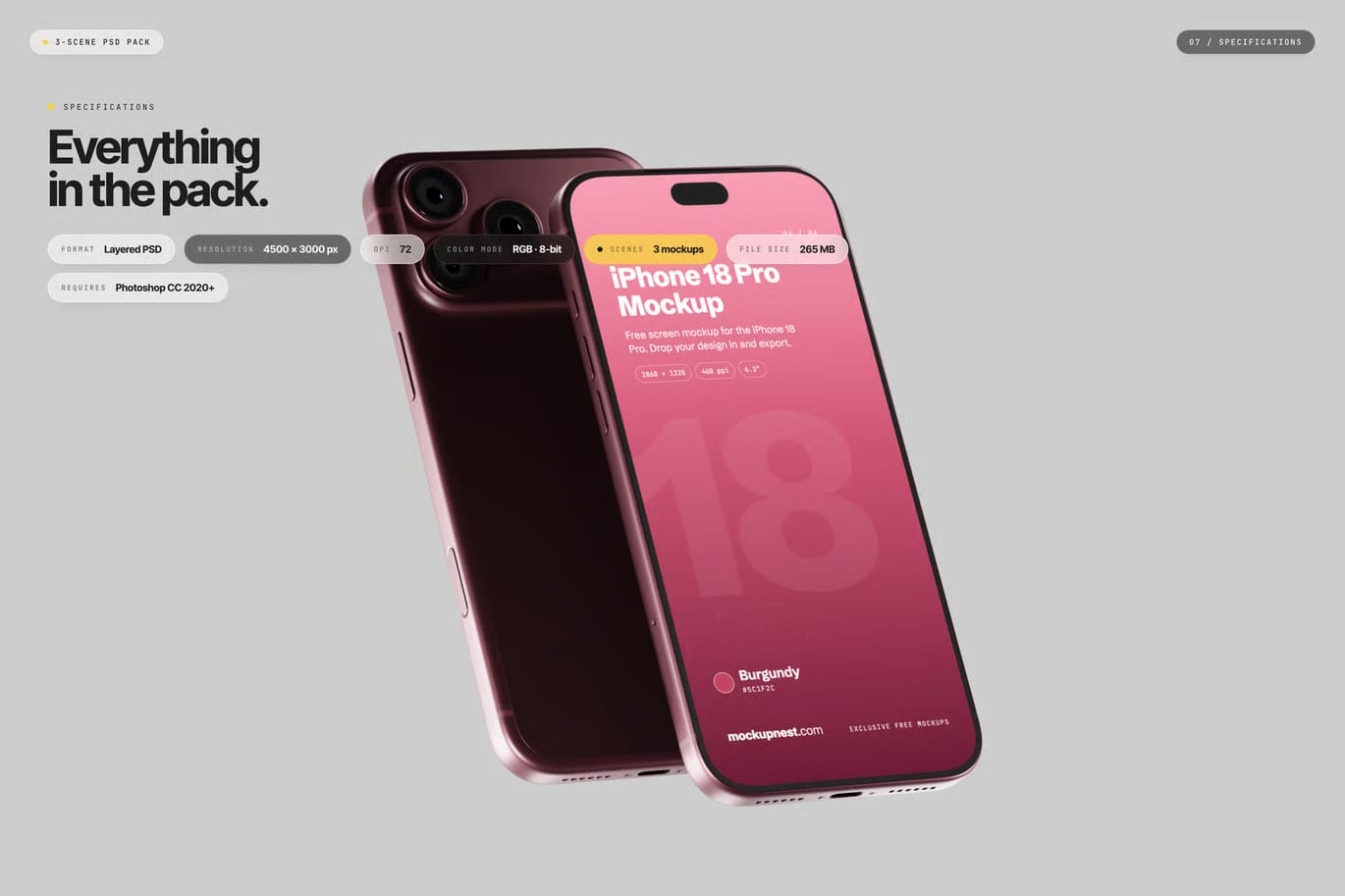 Free Burgundy Color iPhone 18 Pro Mockup 6