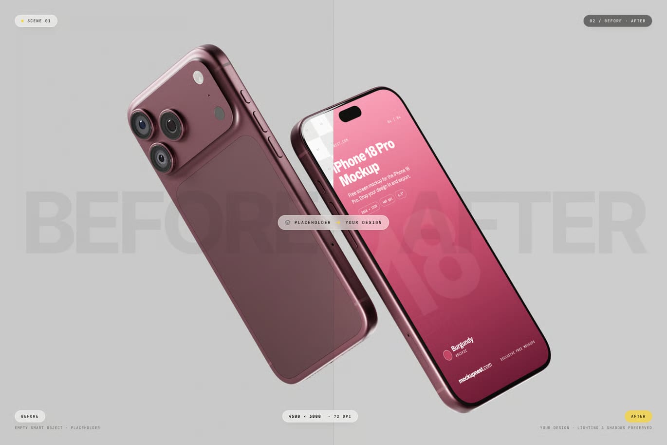 Free Burgundy Color iPhone 18 Pro Mockup 7