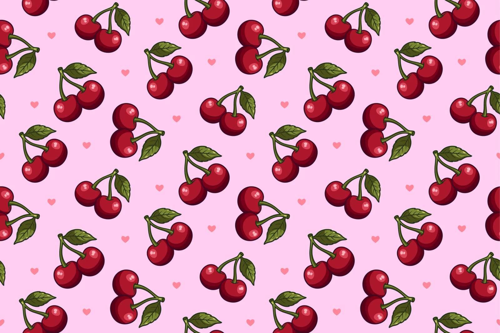 Free Cherry with Hearts Seamless Pattern 1