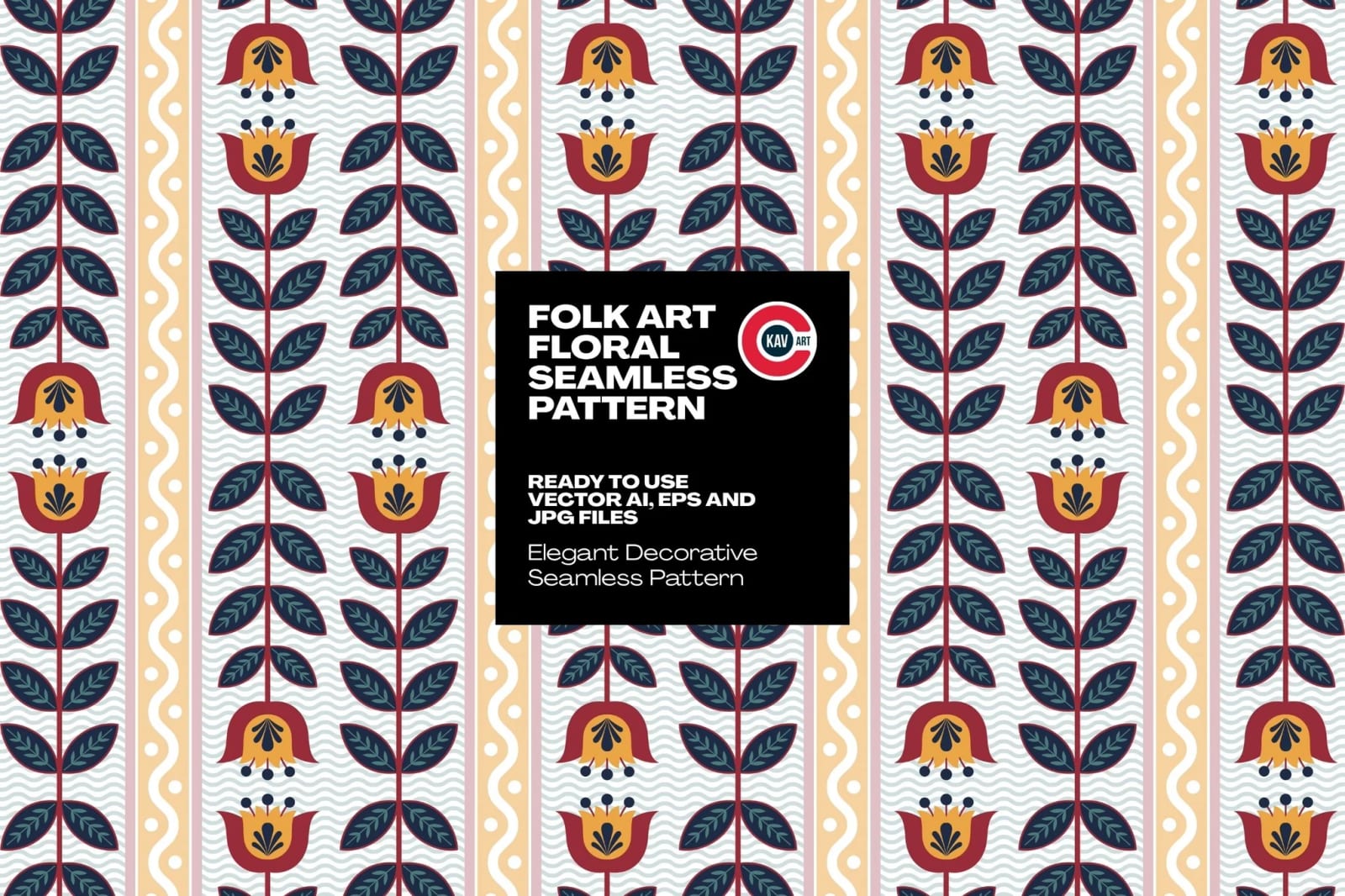 Free Folk Art Floral Seamless Vector Pattern Design 1