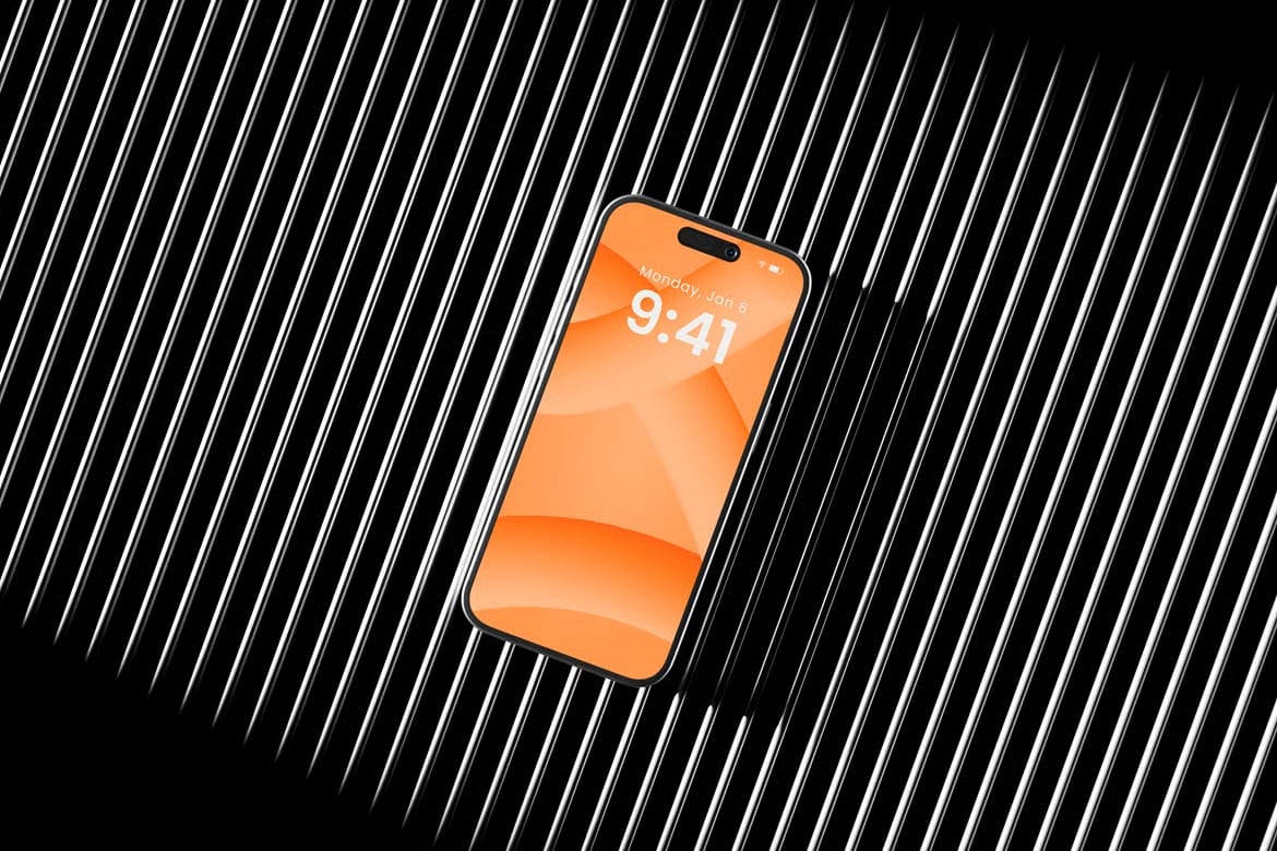 Free iPhone Mockup on Black Metallic Striped Background 2