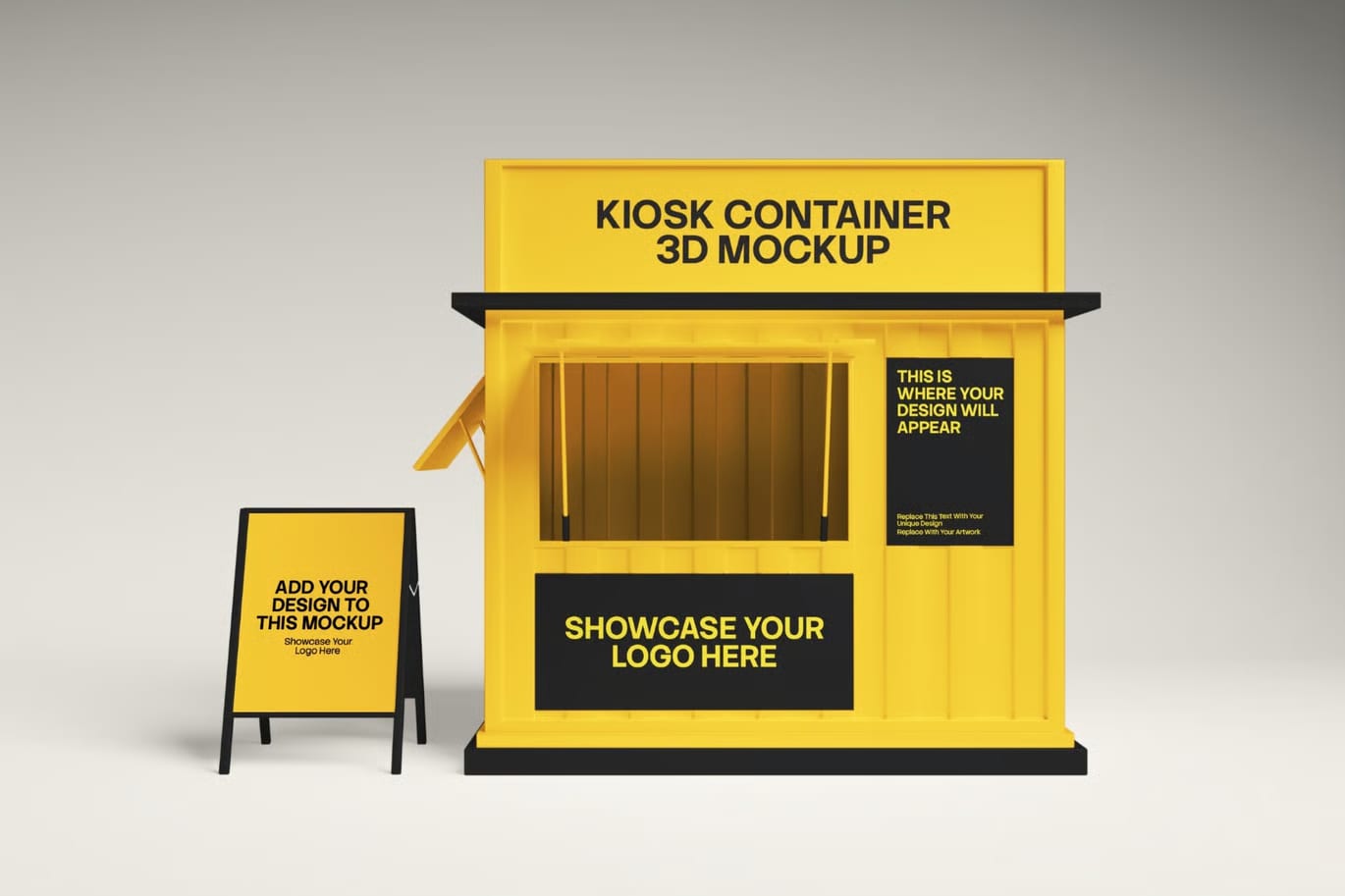 Free Kiosk Container 3D Mockup 3