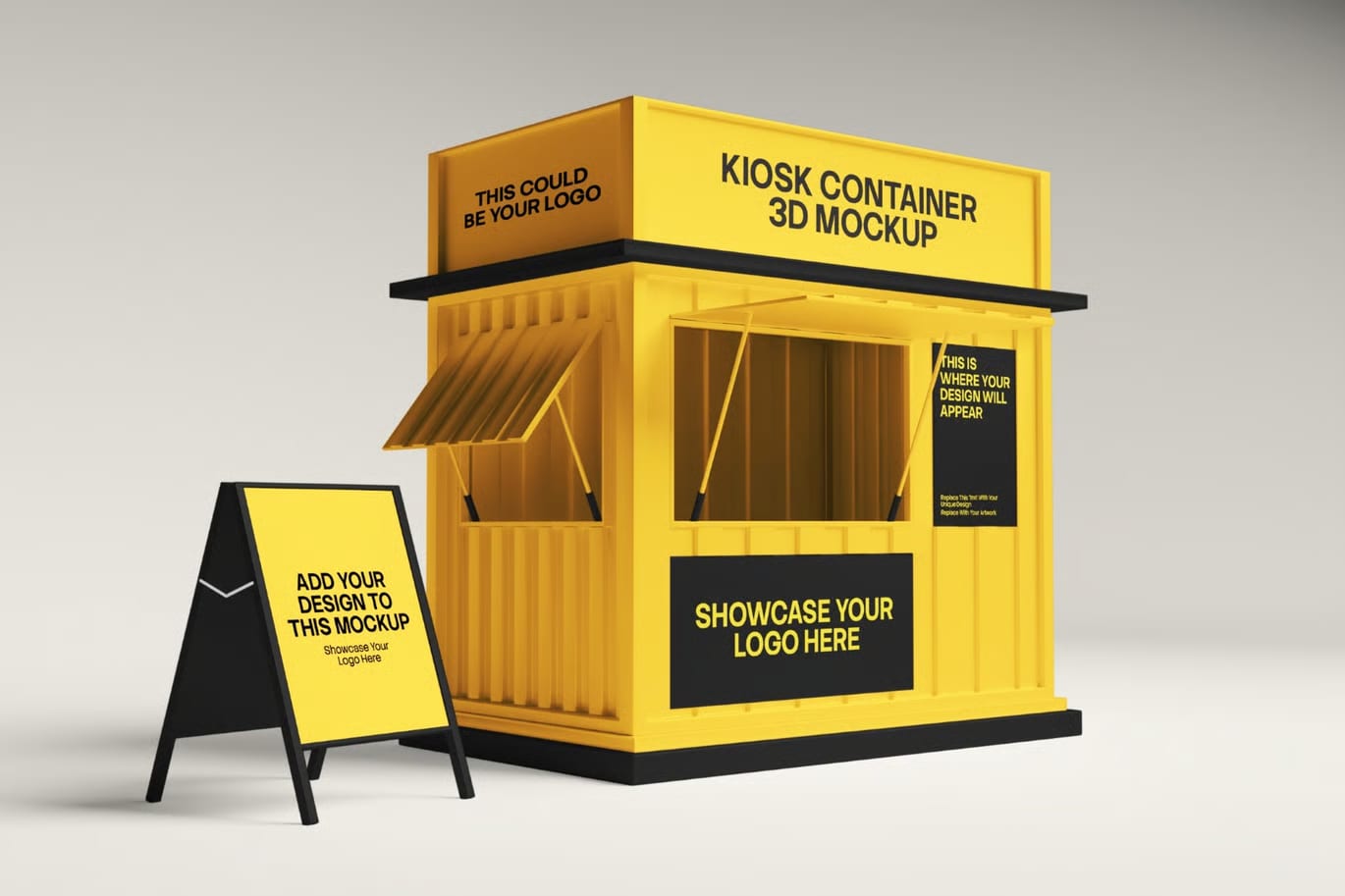 Free Kiosk Container 3D Mockup 4