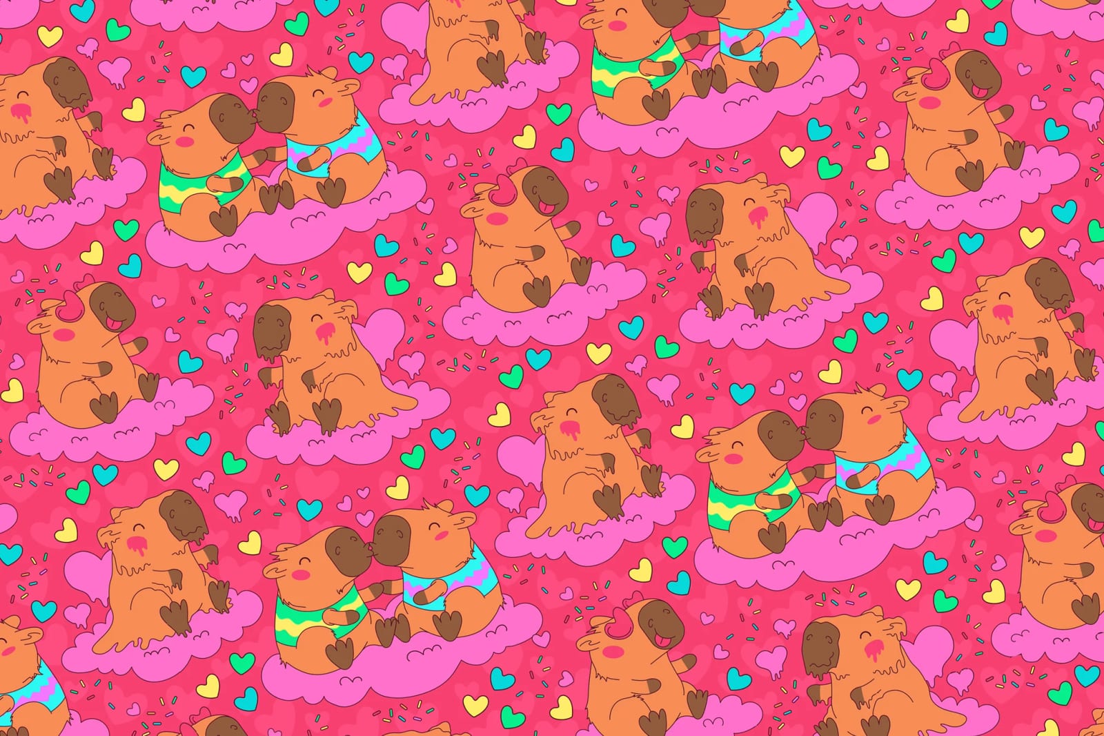 Free Kissing Capybara Seamless Pattern - FreeDesignKit