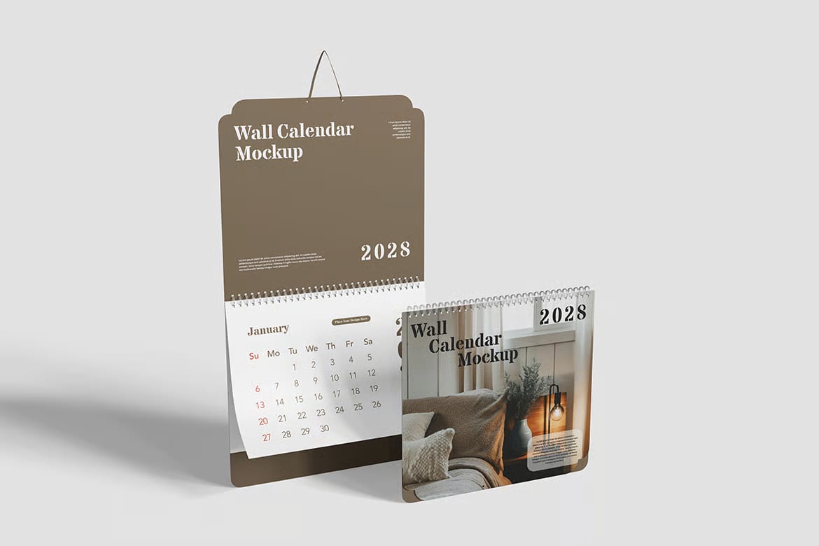 Free Modern Wall Calendar Mockup 2