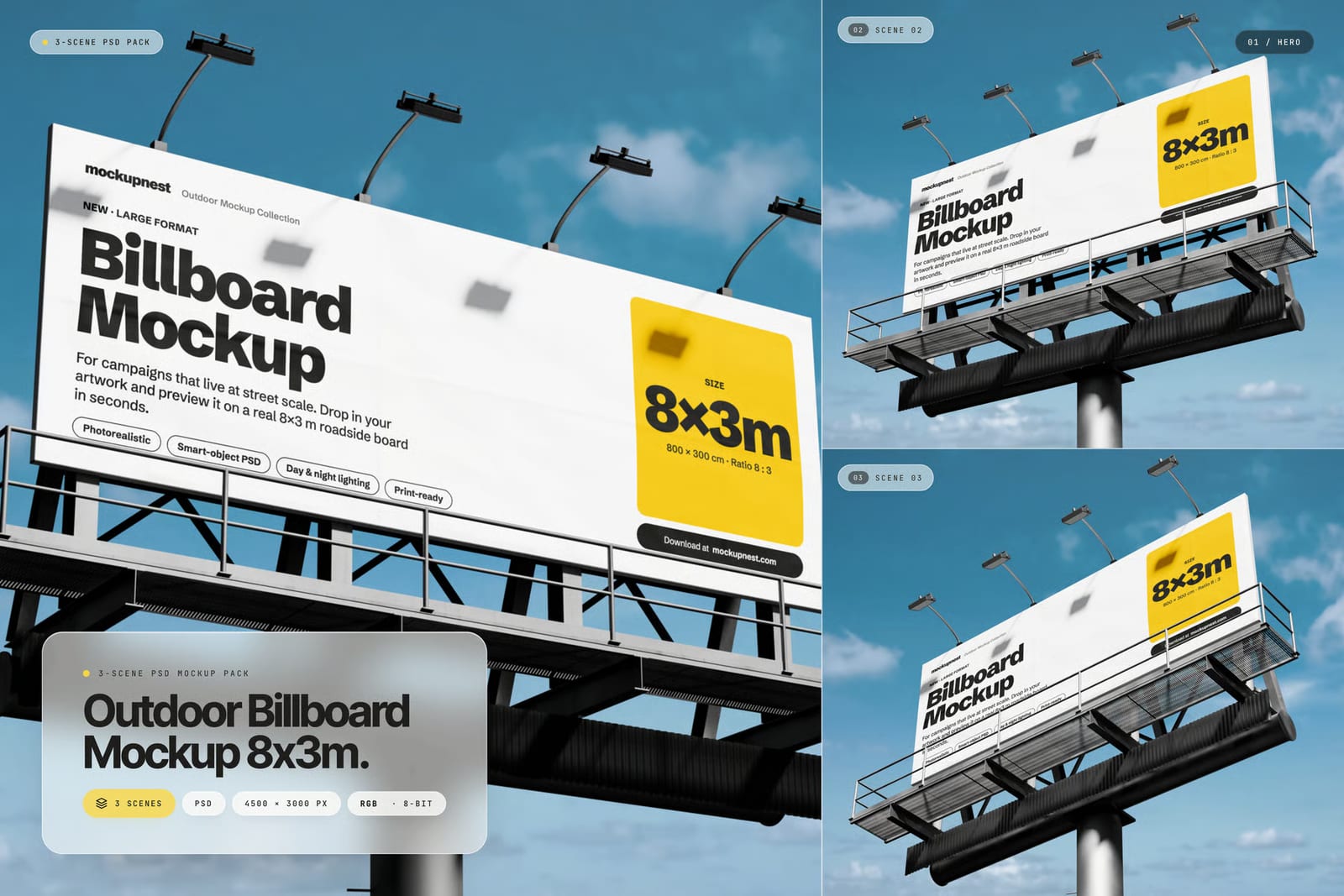 Free Outdoor Billboard Mockup 8x3m - FreeDesignKit