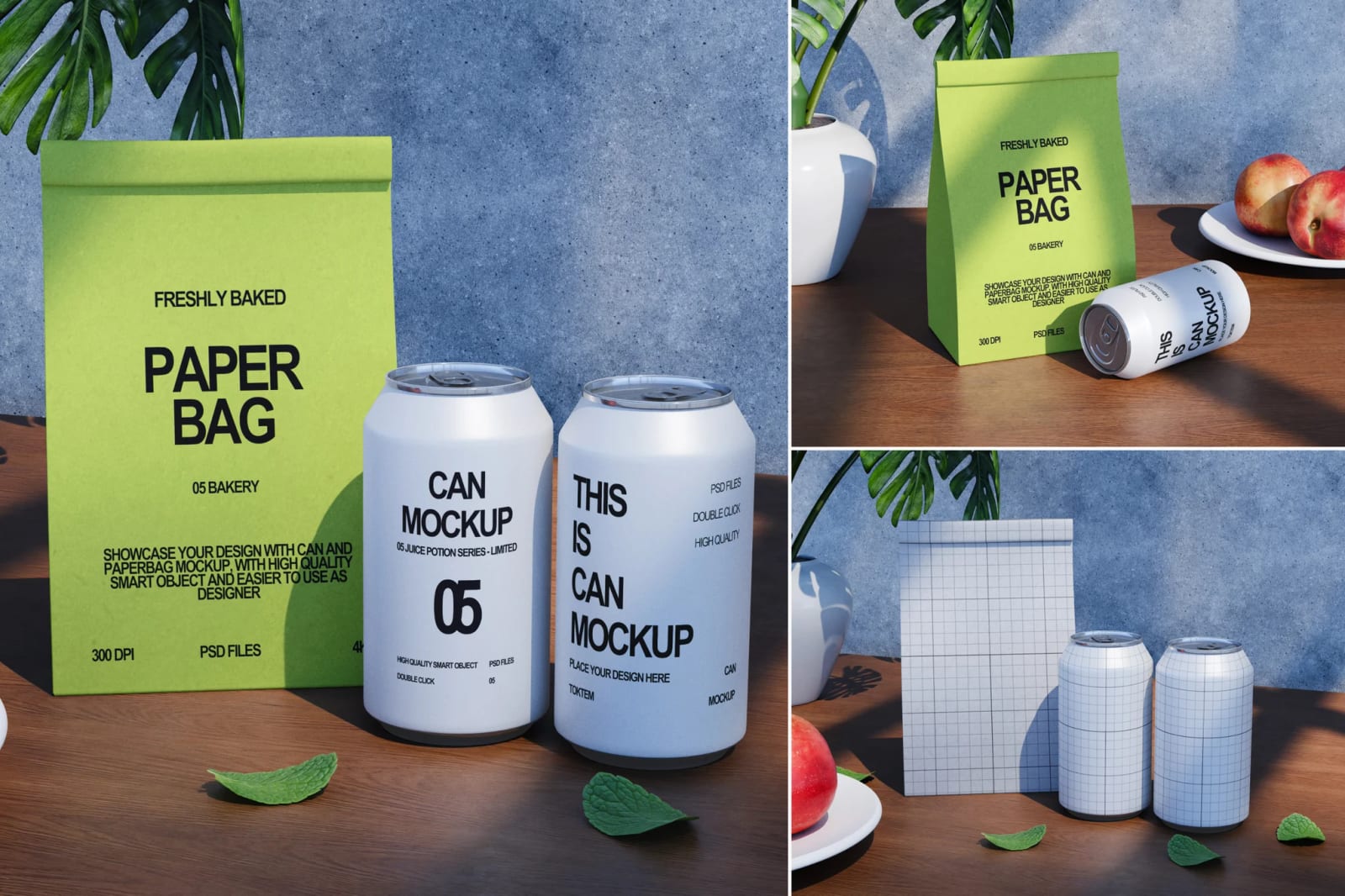 Free Paper Bag and Soda Can Mockup 1