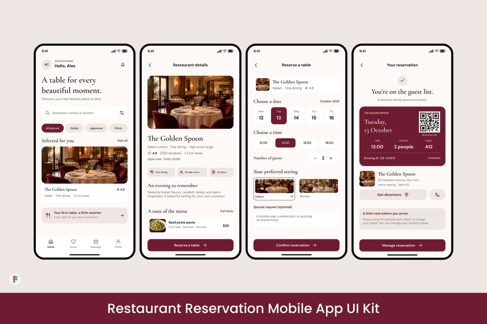 Free Restaurant Reservation Mobile App UI Kit 1