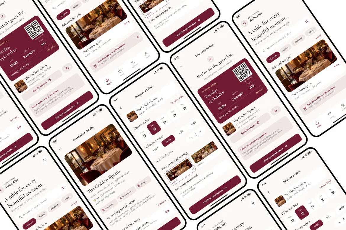 Free Restaurant Reservation Mobile App UI Kit 2