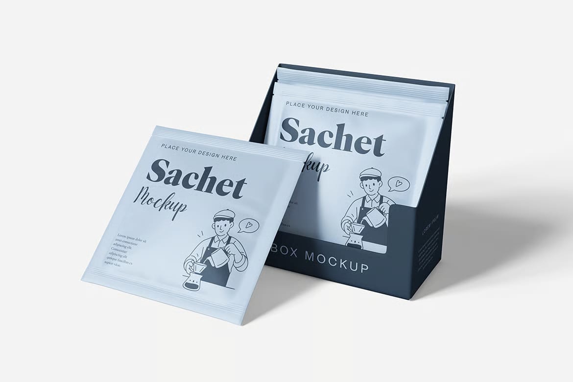 Free Retail Sachet With Box Mockup 4
