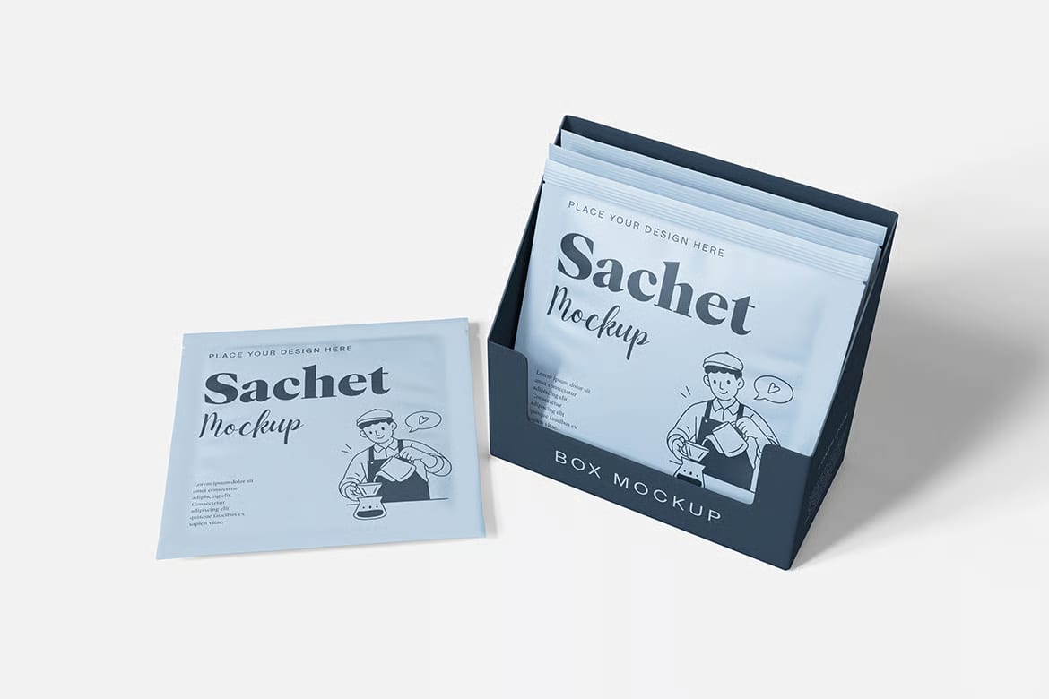 Free Retail Sachet With Box Mockup 5