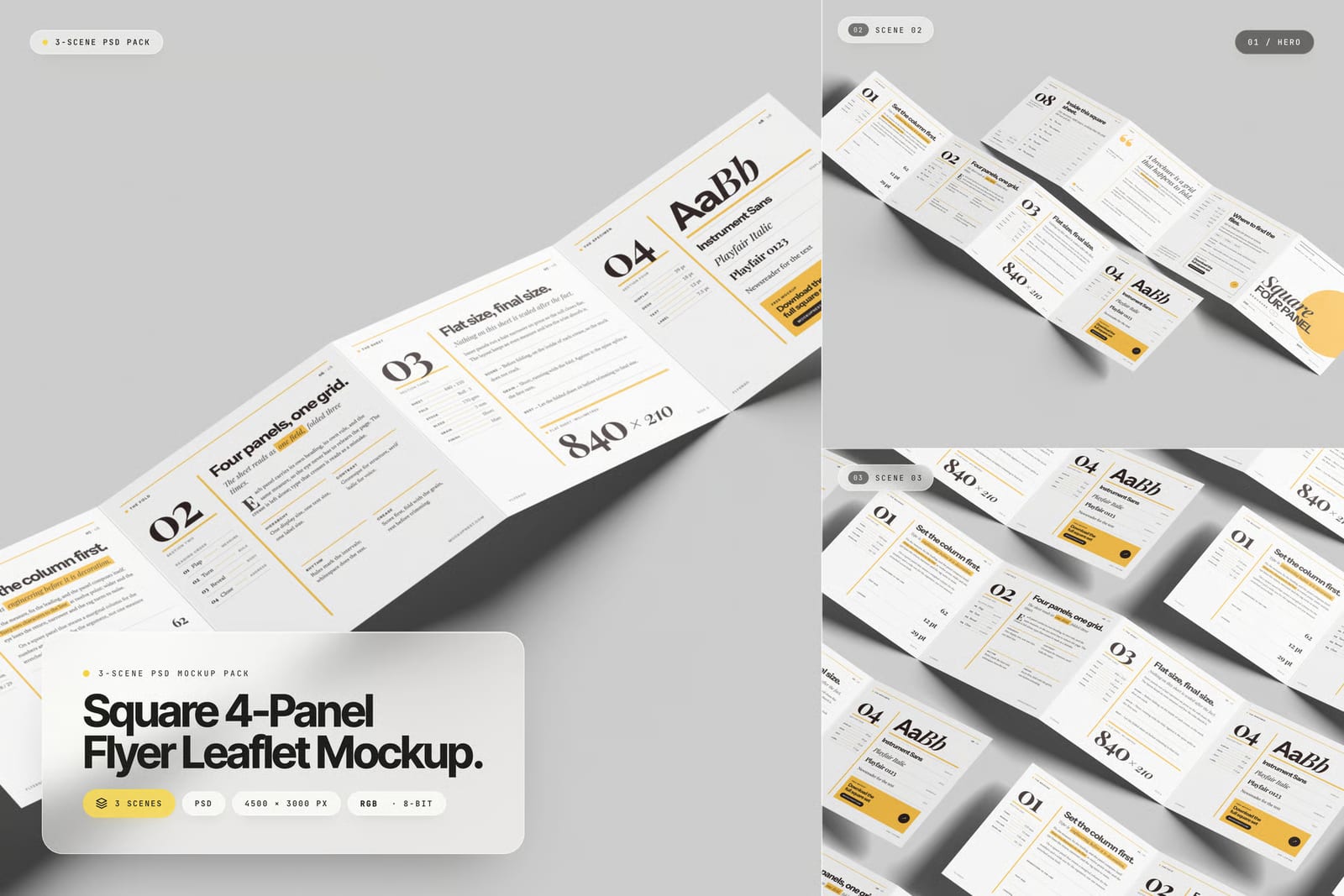 Free Square 4-Panel Flyer Leaflet Mockup 1