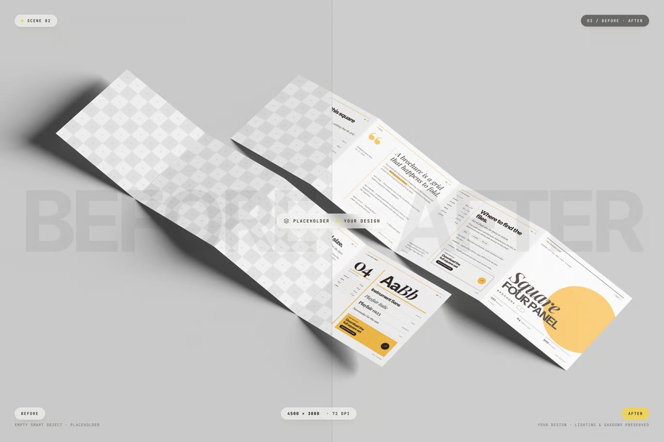 Free Square 4-Panel Flyer Leaflet Mockup 3