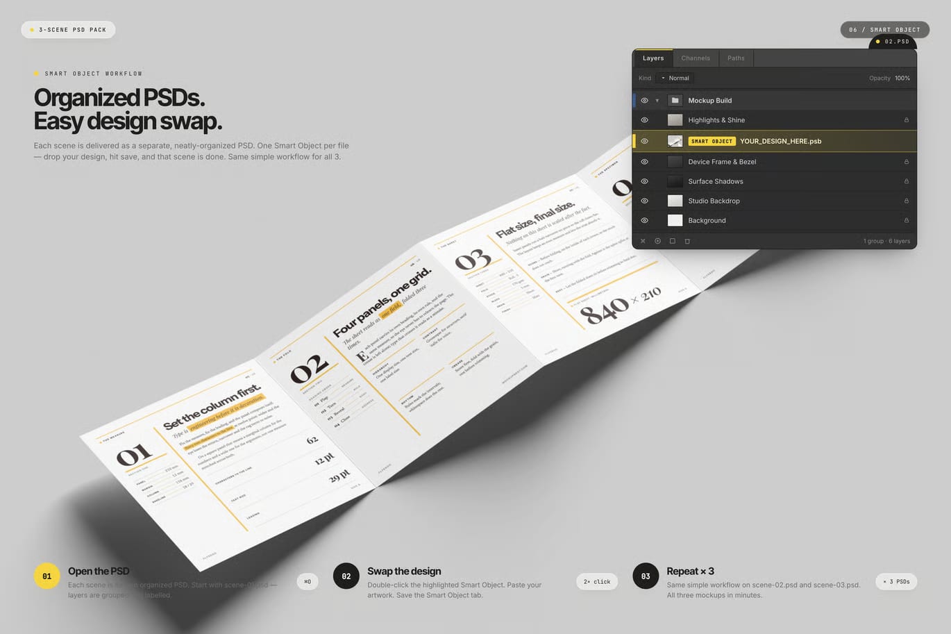 Free Square 4-Panel Flyer Leaflet Mockup 6