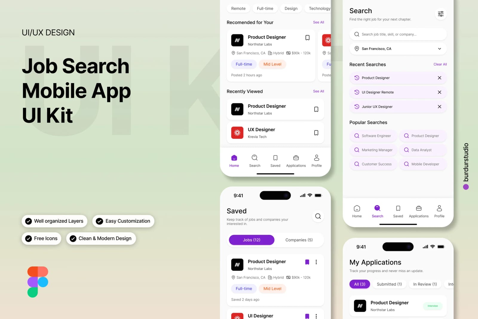 Job Search Free Mobile App UI Kit 1