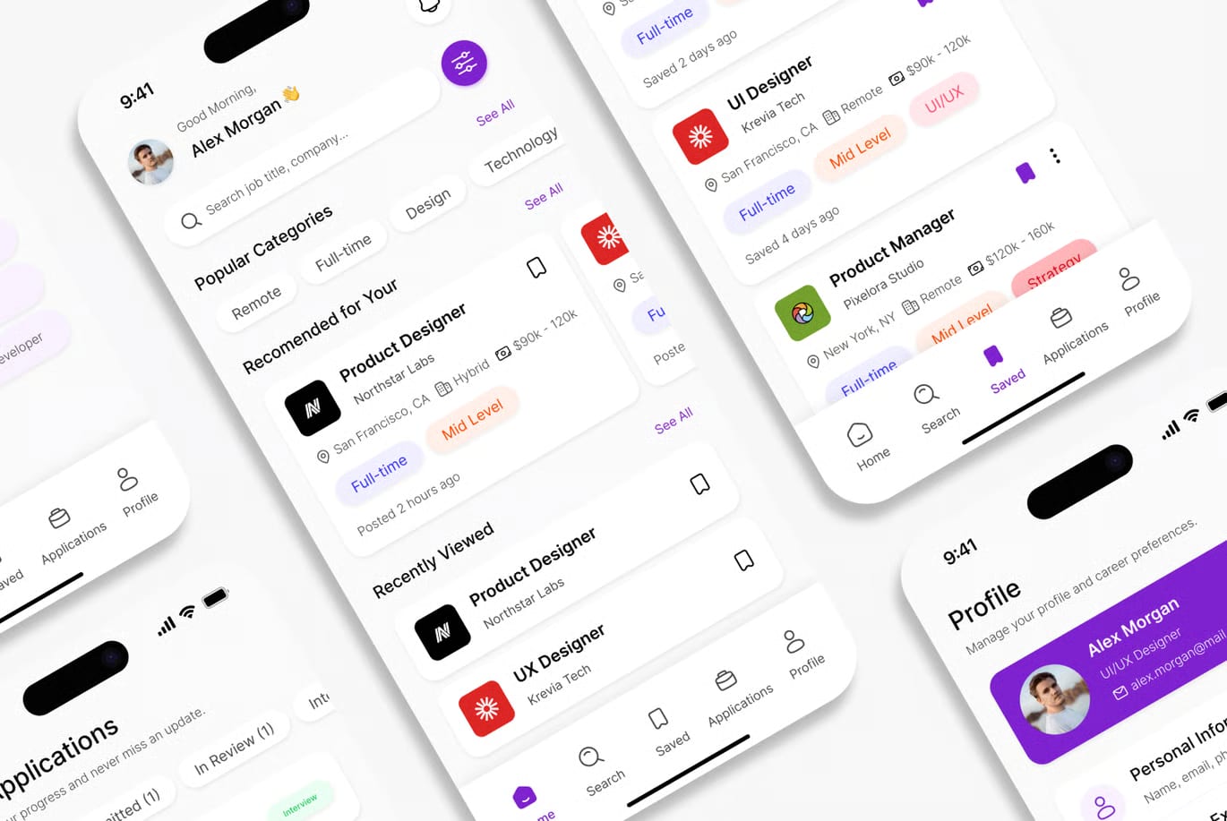 Job Search Free Mobile App UI Kit 2