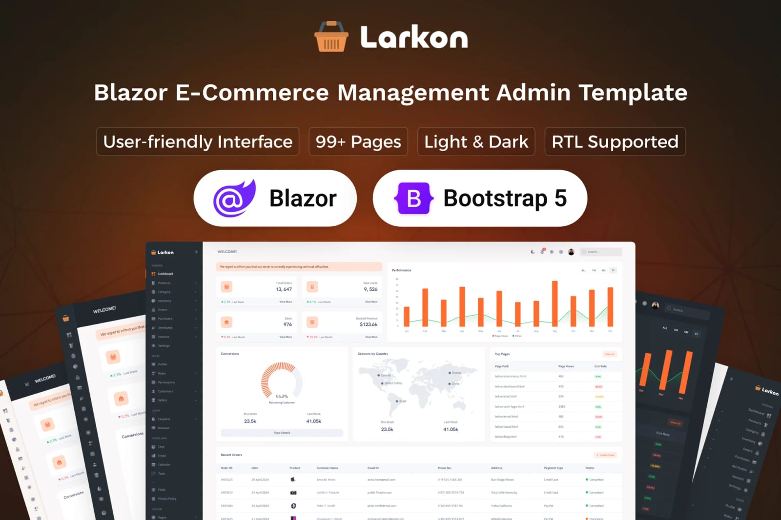 Larkon Free Blazor Server Ecommerce Admin & Dashboard Template 1
