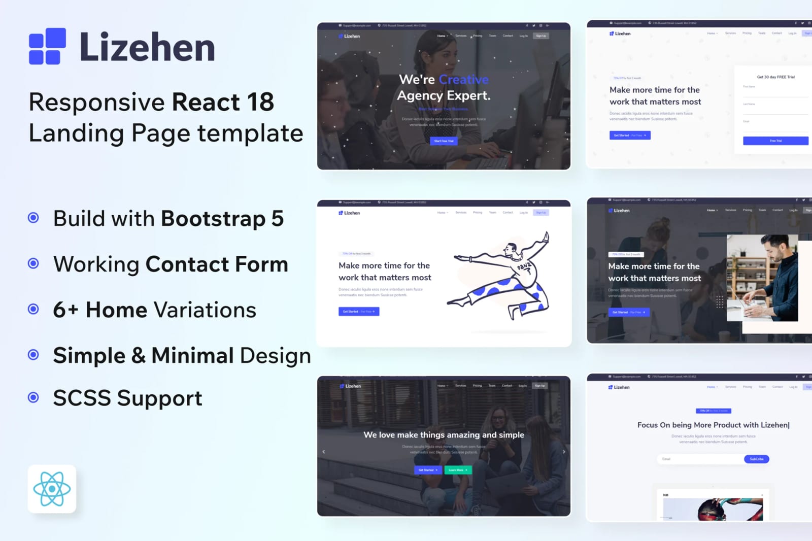 Lizehen Free React Landing Page Template 1