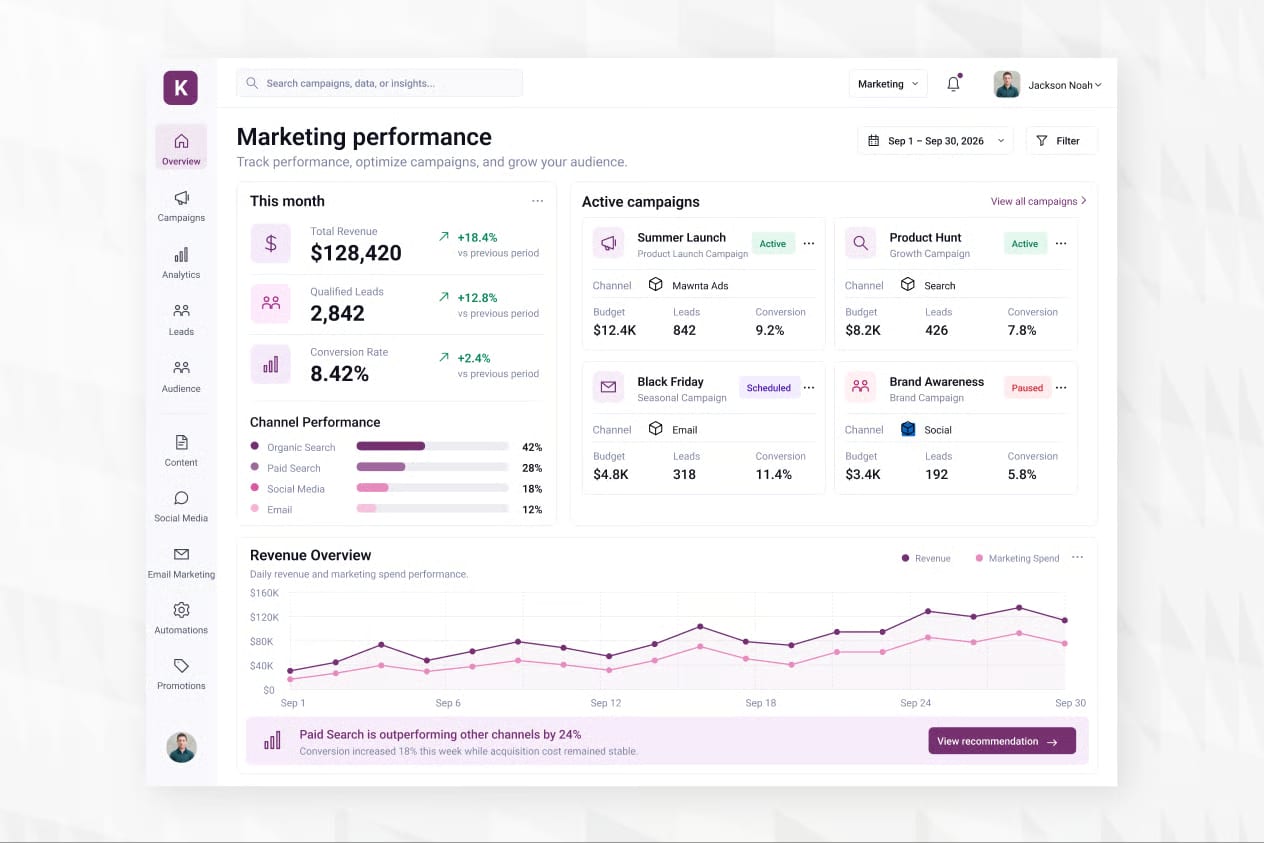 Marketing Overview Free Dashboard 2