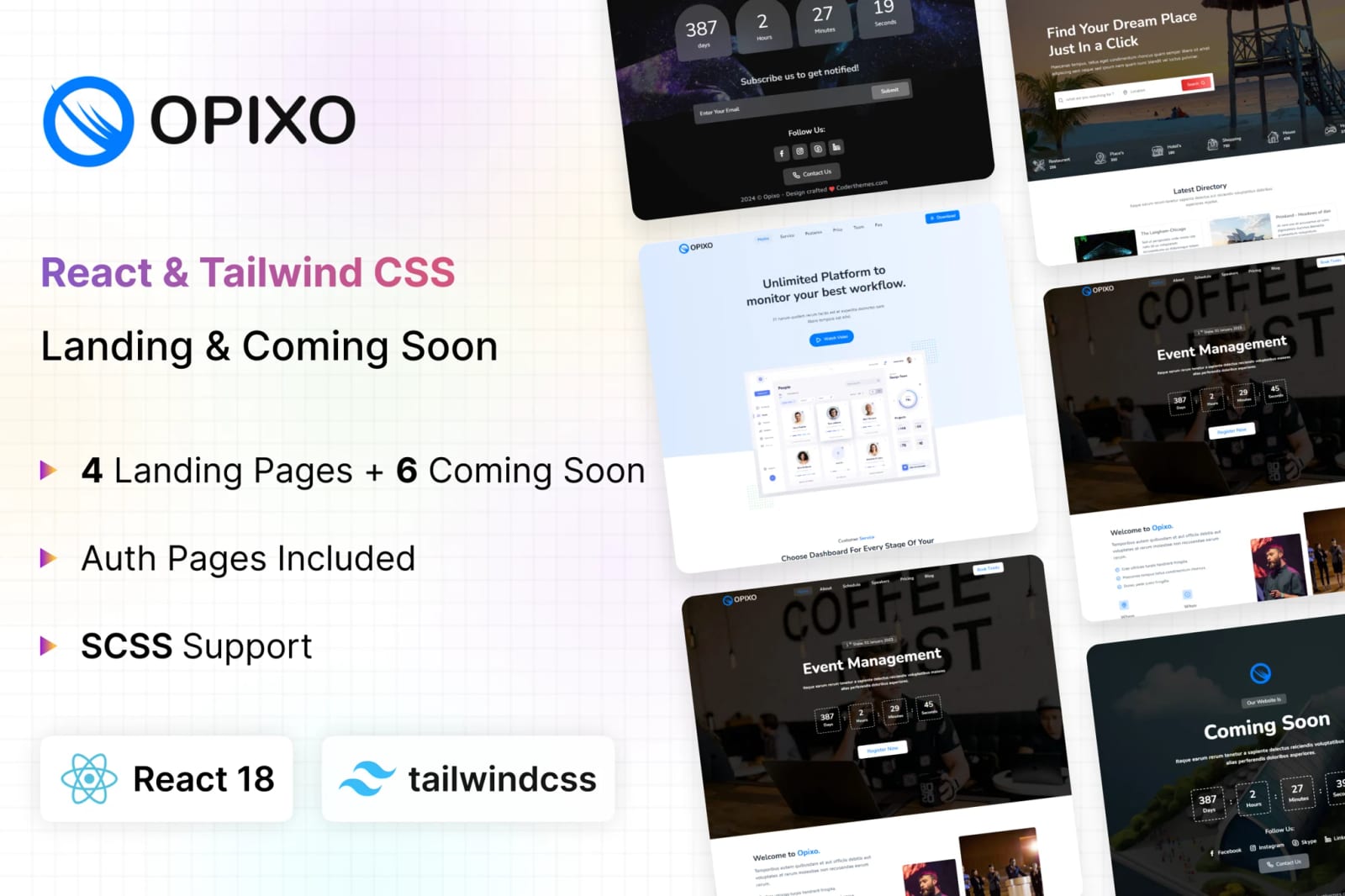 Opixo Free React Landing & Coming Soon Template 1