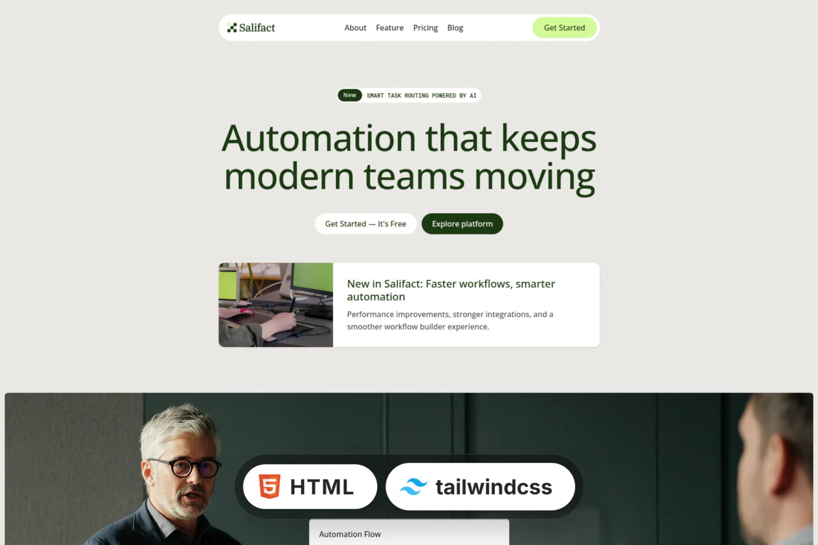 Salifact Free Automation Workflow Tailwind Template 1