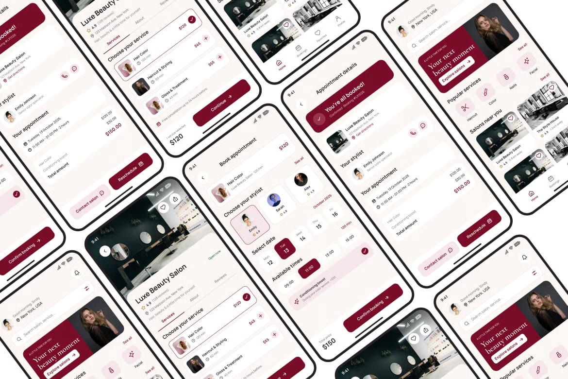 Salon and Beauty Booking Free Mobile App UI Kit 2