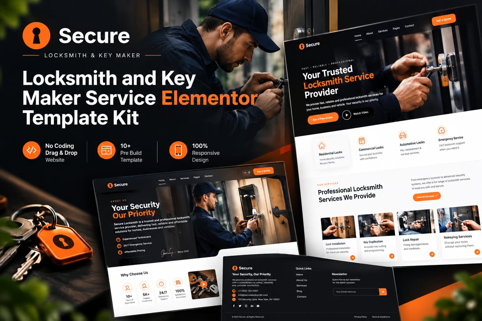 Secure Free Locksmith & Key Maker Service Elementor Template Kit 1