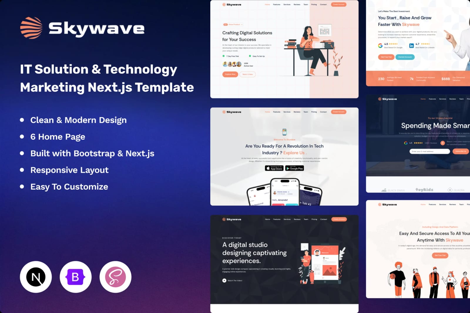 Skywave Free Next.js IT Solution & Technology Marketing Template 1