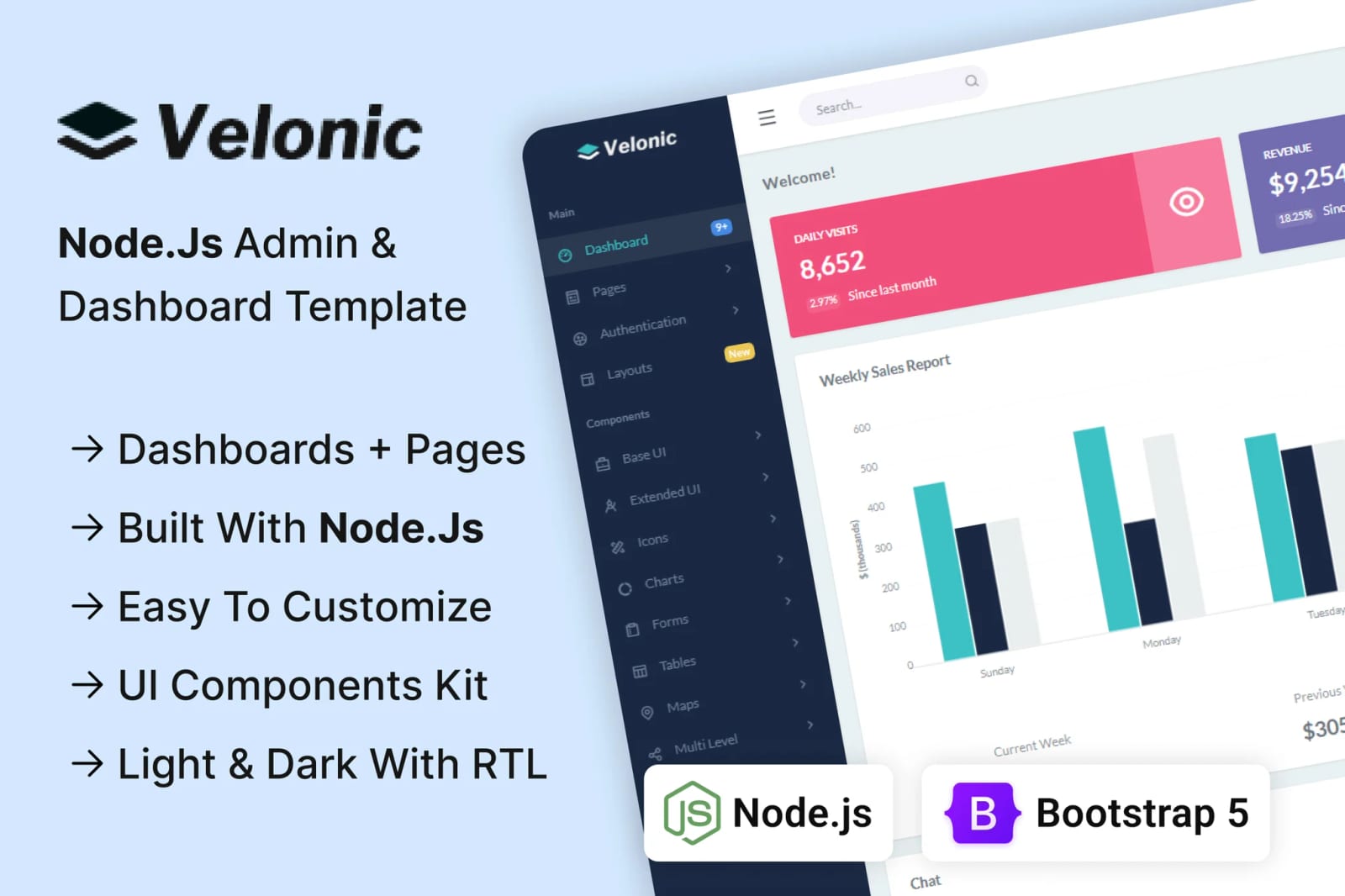 Velonic Free NodeJS Admin & Dashboard Template 1