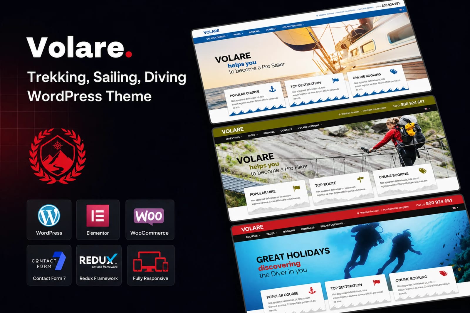 Volare - Free Trekking, Sailing, Diving WordPress Theme 1