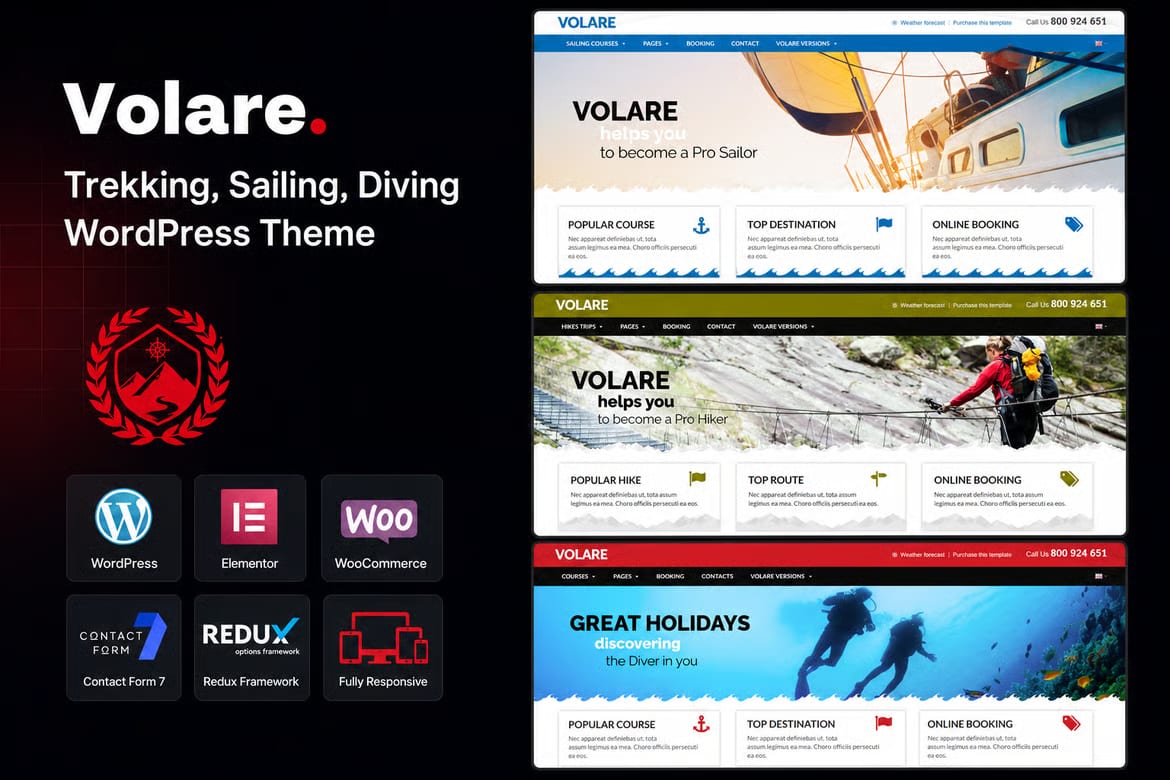 Volare - Free Trekking, Sailing, Diving WordPress Theme 2