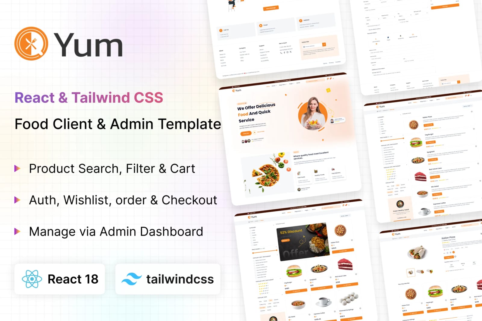 Yum Free React - TailwindCSS Client Admin Food Template 1