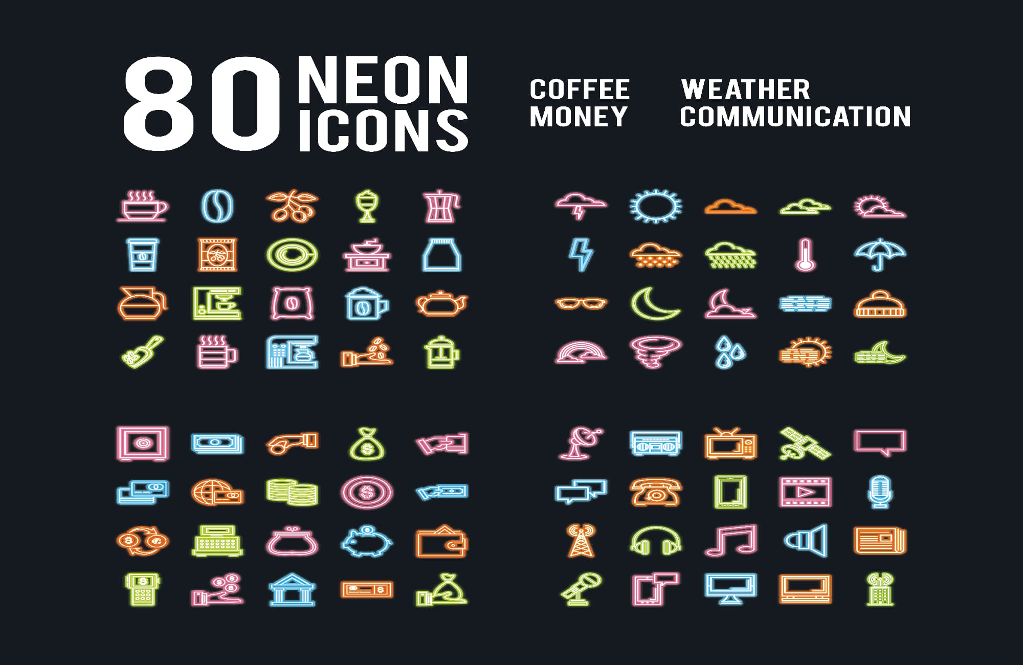 Neon Icons Free Vector Pack