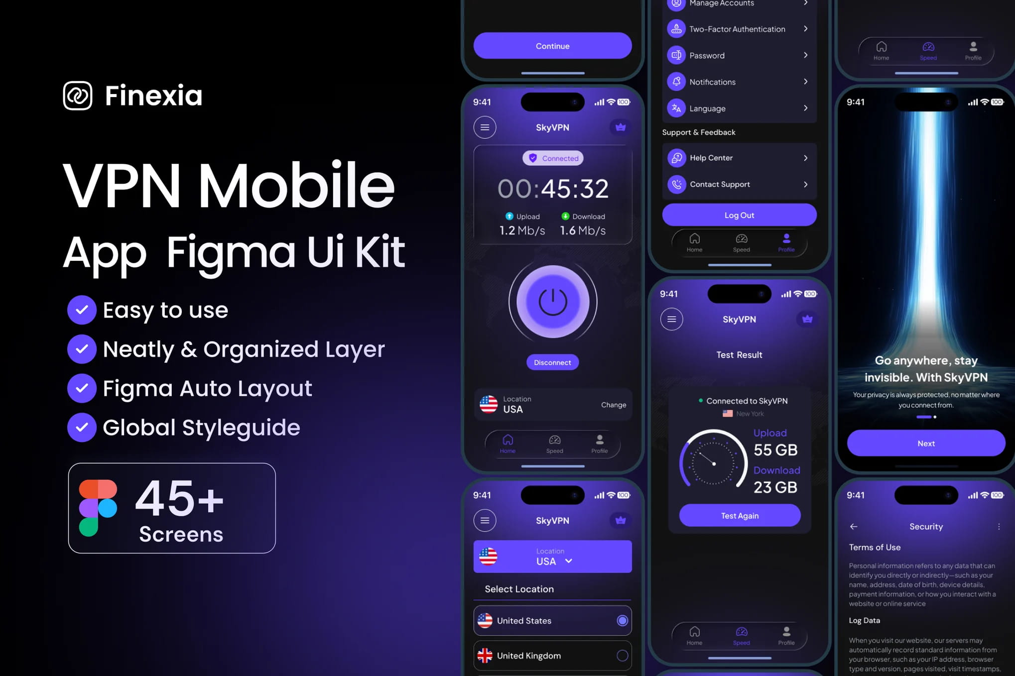Finexia Free UI Kit – VPN-Mobile-App